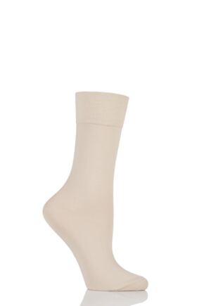 Ladies 1 Pair Falke Sensitive Granada Cotton Comfort Cuff Socks Beige 35-38