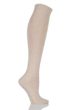 Ladies 1 Pair Falke Sensitive London Left and Right Comfort Cuff Cotton Knee High Socks Sand Melange 39-42
