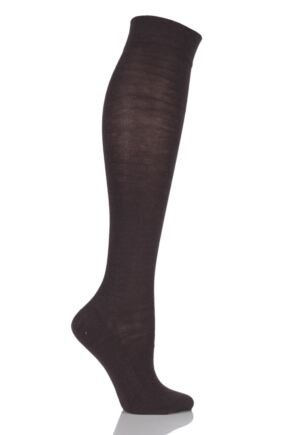 Ladies 1 Pair Falke Sensitive London Left and Right Comfort Cuff Cotton Knee High Socks Dark Brown 35-38