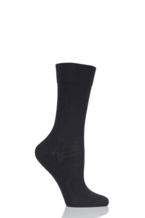 Ladies 1 Pair Falke Sensitive London Left And Right Comfort Cuff Cotton Socks Black 35-38