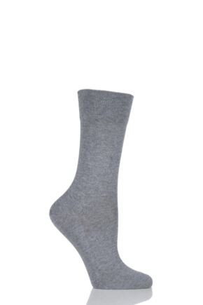 Ladies 1 Pair Falke Sensitive London Left And Right Comfort Cuff Cotton Socks Light Grey Melange 5.5-8 Ladies