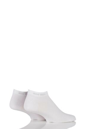 Mens 2 Pair BOSS Plain Cotton Sneaker Socks White 43-46