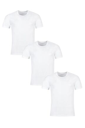 Mens 3 Pack BOSS Plain Cotton Stretch Round Neck T-Shirts