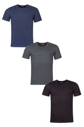 Mens 3 Pack BOSS Plain Cotton Stretch Round Neck T-Shirts