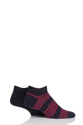 Mens 2 Pair BOSS Combed Cotton Plain and Stripe Trainer Socks