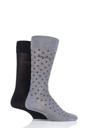 Mens 2 Pair BOSS Diamond and Plain Mercerized Cotton Socks