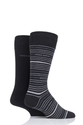 Mens 2 Pair BOSS Stripe and Plain Combed Cotton Socks