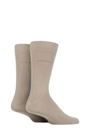 Mens 2 Pair BOSS Plain Cotton Socks Medium Beige 8.5-11 Mens