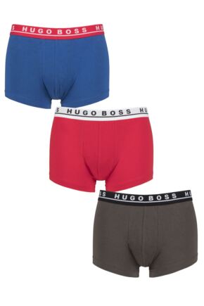 Mens 3 Pack BOSS Cotton Contrast Waistband Boxer Trunks