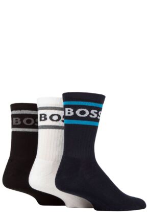 Mens 3 Pair BOSS Ribbed Cotton Short Socks