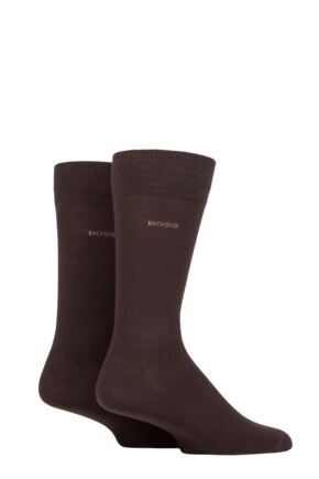 Mens 2 Pair BOSS Soft Cotton Plain Socks Dark Brown 5.5-8 Mens