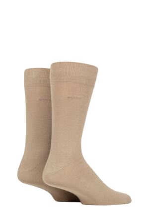 Mens 2 Pair BOSS Soft Cotton Plain Socks Medium Beige 8.5-11 Mens