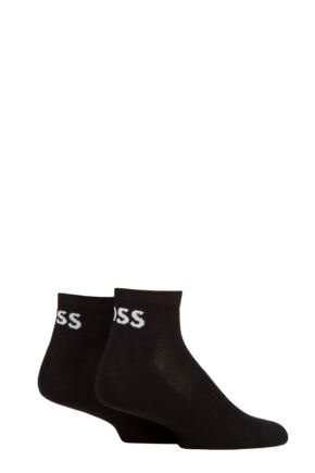 Mens 2 Pair BOSS Soft Cotton Cushioned Sports Ankle Socks Black 8.5-11 Mens