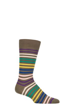 Mens 1 Pair Pantherella Kilburn Striped Cotton Lisle Socks Light Olive 7.5-9.5 Mens