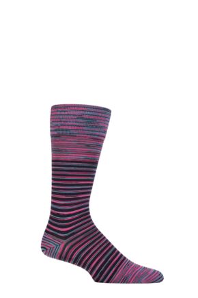 Mens 1 Pair Pantherella Aurelia Space Dye Striped Organic Cotton Socks with Comfort Cuff