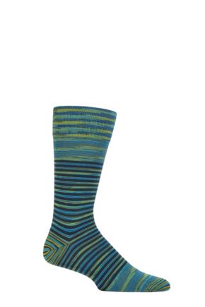 Mens 1 Pair Pantherella Aurelia Space Dye Striped Organic Cotton Socks with Comfort Cuff Lime 7.5-9.5 Mens