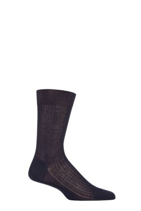 Mens 1 Pair Pantherella Vale 100% Cotton Tailored Ribbed Plain Socks