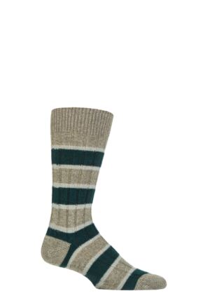 Mens 1 Pair Pantherella Stalbridge 85% Cashmere Striped Ribbed Socks