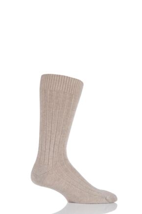 Mens 1 Pair Pantherella 85% Cashmere Rib Socks Natural 7.5-9.5