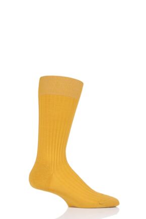 Mens 1 Pair Pantherella Merino Wool Rib Socks Bright Gold 10-12 Mens