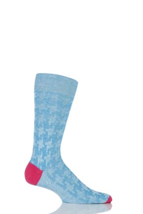 Mens 1 Pair Richard James Hulero Exploded Houndstooth Socks with Contrast Heel and Toe