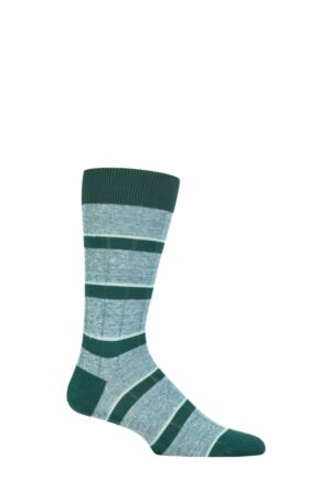 Mens 1 Pair Pantherella Samarkand Linen Blend Striped Ribbed Socks