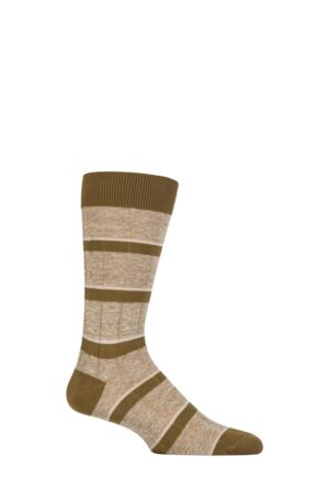 Mens 1 Pair Pantherella Samarkand Linen Blend Striped Ribbed Socks Hessian 7.5-9.5 Mens