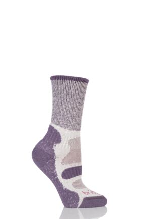 Ladies 1 Pair Bridgedale Active Light Hiker Cotton and Coolmax Socks For Summer Hiking Plum WL