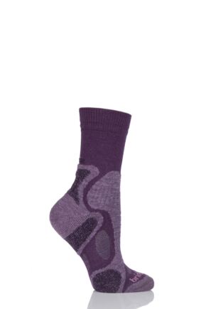 Ladies 1 Pair Bridgedale X-Hale Trailblaze Socks With Impact And Protective Padding Plum L