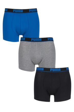 Mens 3 Pack Puma Plain Cotton Boxer Shorts With Contrast Waistband