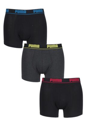 Mens 3 Pack Puma Plain Cotton Boxer Shorts With Contrast Waistband