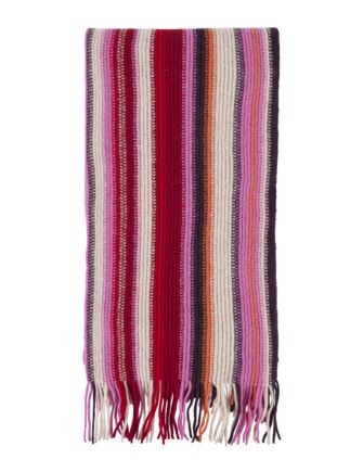 Unisex Great and British Knitwear 100% Lambswool Striped Fringed Scarf. Made in Scotland