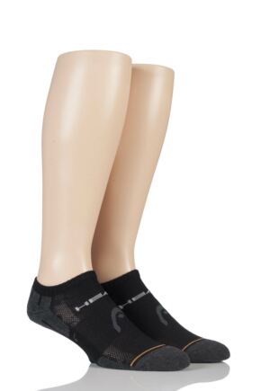 Mens and Ladies 2 Pair Head Performance Sport Sneaker Socks In Black