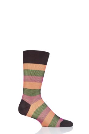 Mens 1 Pair Pantherella Stirling Shadow Rib Stripe Cotton Socks