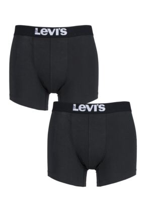 Mens 2 Pack Levis Plain Cotton Boxer Shorts In Jet Black