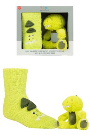 Boys and Girls 1 Pair Totes Super Soft Slipper Socks With Plush Toy Dinosaur 3-8 Years