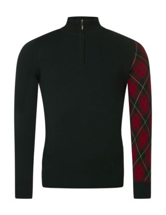 Mens Great & British Knitwear Scotland 100% Lambswool Tartan Sleeve Zip Thru Sweater