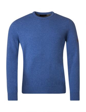 Mens Great & British Knitwear Plain Lambswool Crew Neck Jumper with Harris Tweed Elbow Patches