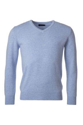 Mens Great & British Knitwear 100% Lambswool Plain V Neck Jumper Blue Shades