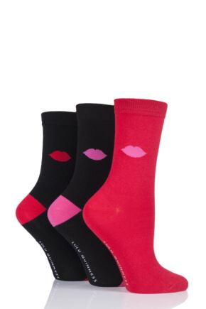 Ladies 3 Pair Lulu Guinness Kisses Cotton Socks
