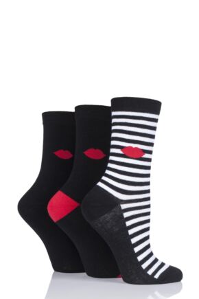 Ladies 3 Pair Lulu Guinness Kisses Cotton Socks