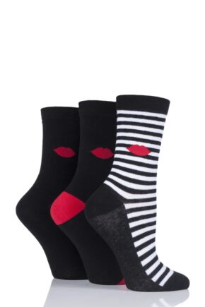 Ladies 3 Pair LuLu Guiness Gift Boxed Kisses Cotton Socks