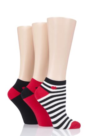 Ladies 3 Pair LuLu Guinness Kisses Cotton Trainer Socks