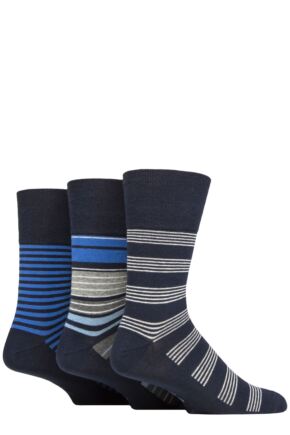 Mens 3 Pair Gentle Grip Cotton Argyle Patterned and Striped Socks