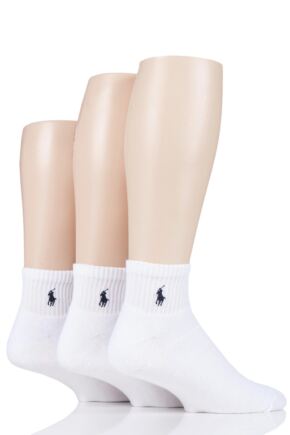 Mens 3 Pair Ralph Lauren Plain Cotton Sports Quarter Socks