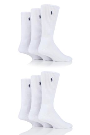 Mens 6 Pair Ralph Lauren Cotton Crew Sports Socks White 6-11 Mens
