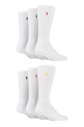 Mens 6 Pair Ralph Lauren Cotton Crew Sports Socks White Multi 6-11 Mens