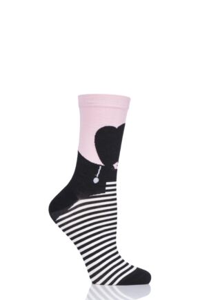 Ladies 1 Pair LuLu Guinness Heart Face Bamboo/Cotton Socks