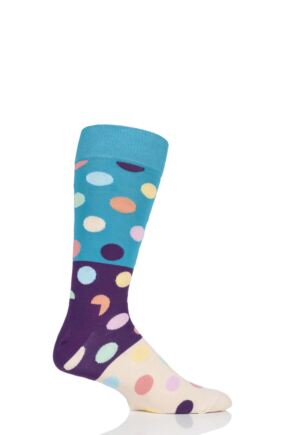 Mens and Ladies 1 Pair Happy Socks Big Dot Block Combed Cotton Socks