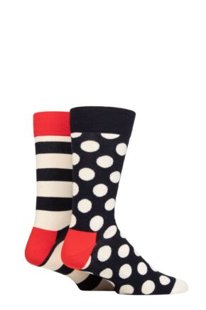 Mens and Ladies 2 Pair Happy Socks Classic Big Dot and Striped Socks
